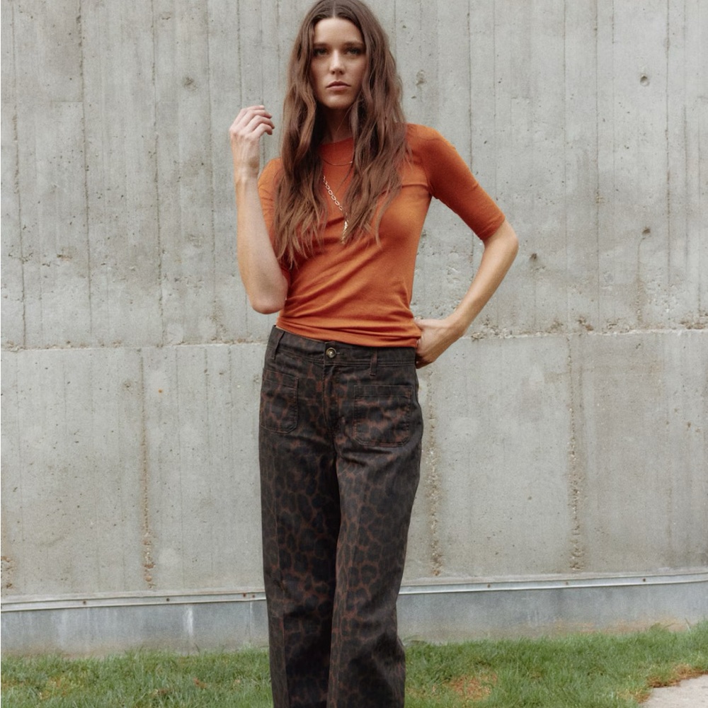 H&M Brown Leopard Print Flare Jeans